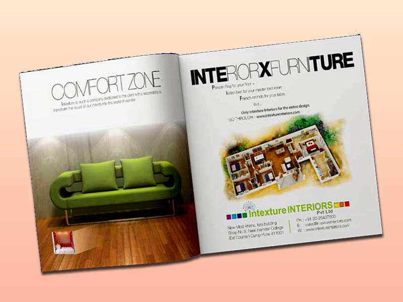 Interior design brochure featuring furniture layouts and residential concepts