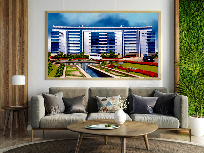 hand drawn Prestige Tech Park architectural rendering