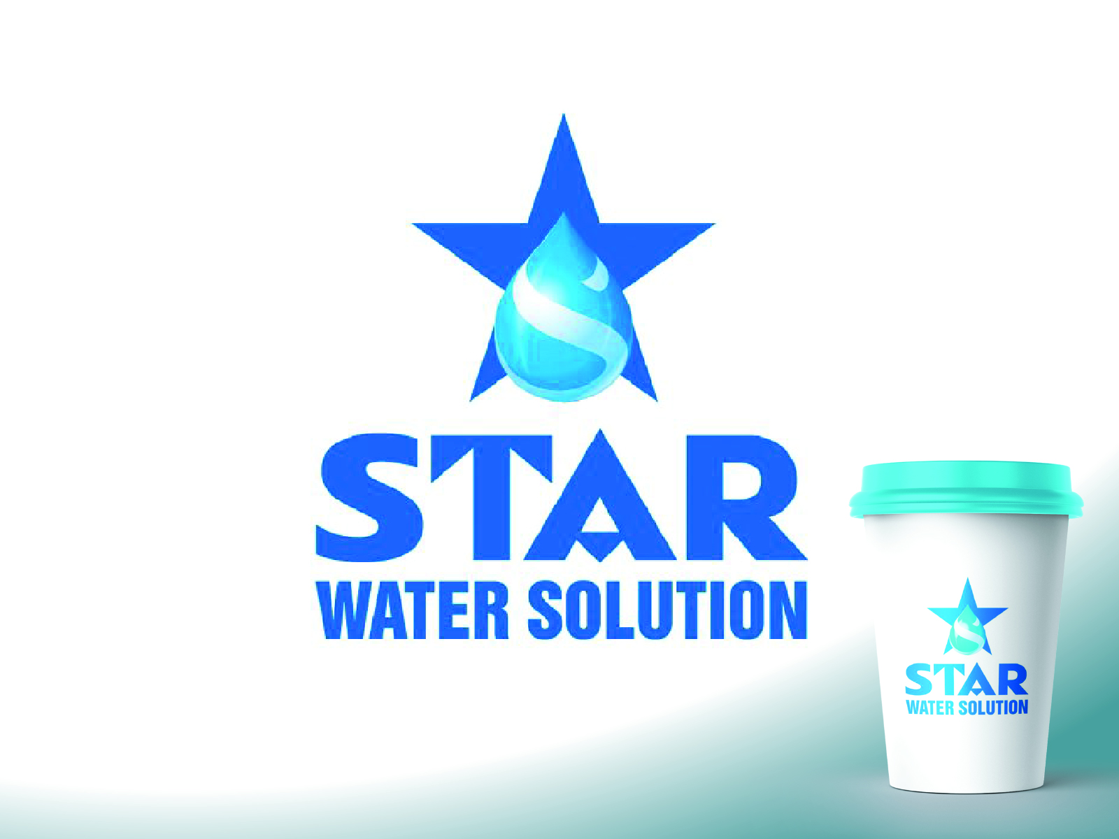 Custom star vector logo mark and blue typography corporate identity for industrial water purification company Star Water Solution by SMArts Graphics Pune.