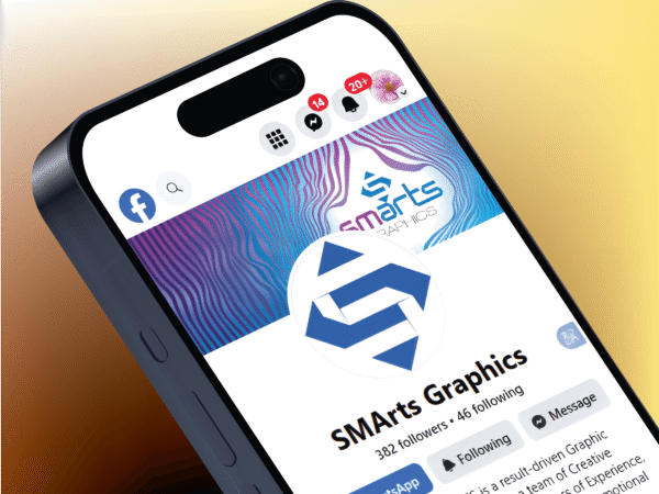 Facebook business page branding displayed on smartphone screen
