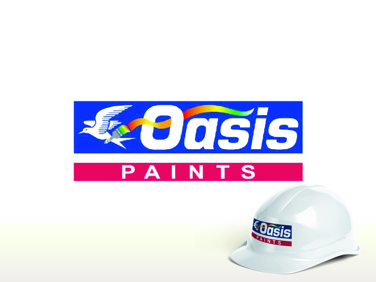 Balanced blue and red typographic corporate brand block design for industrial protective coatings manufacturer Oasis Paints.