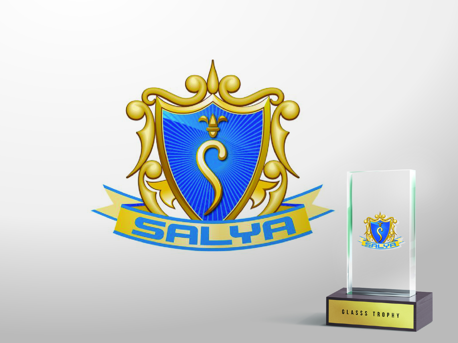 Minimalist geometric blue and gold corporate badge vector logo design for enterprise identity and professional services brand Salva.