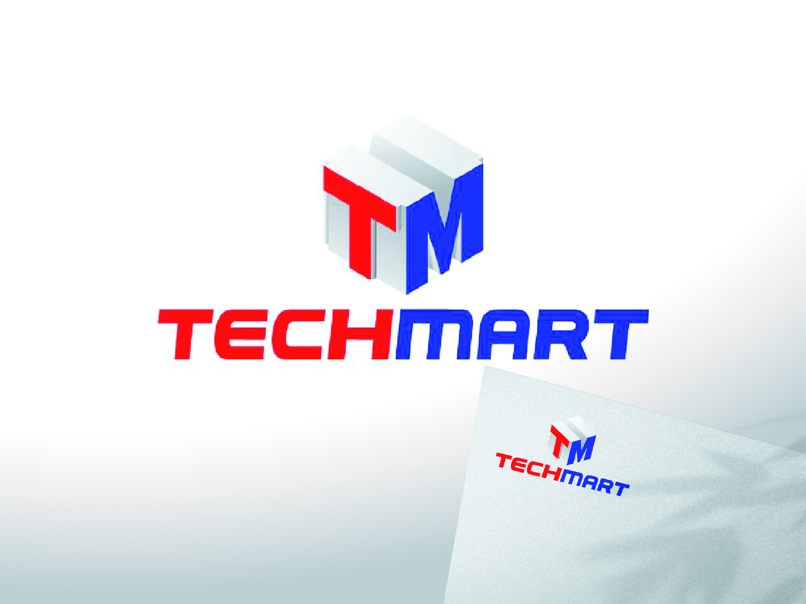 Red and blue minimalist interconnected geometric lettermark logo layout for food machine supplier Techmart.