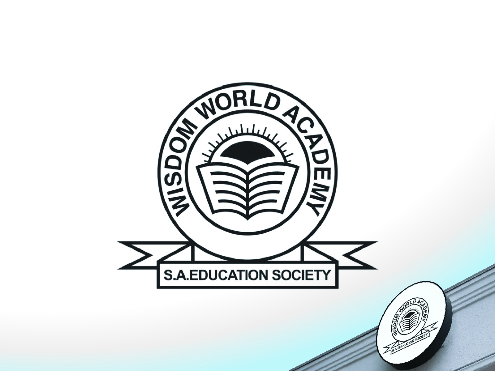 Classic circular academic seal crest vector design with technical line-work detailing for educational institution Wisdom World Academy.