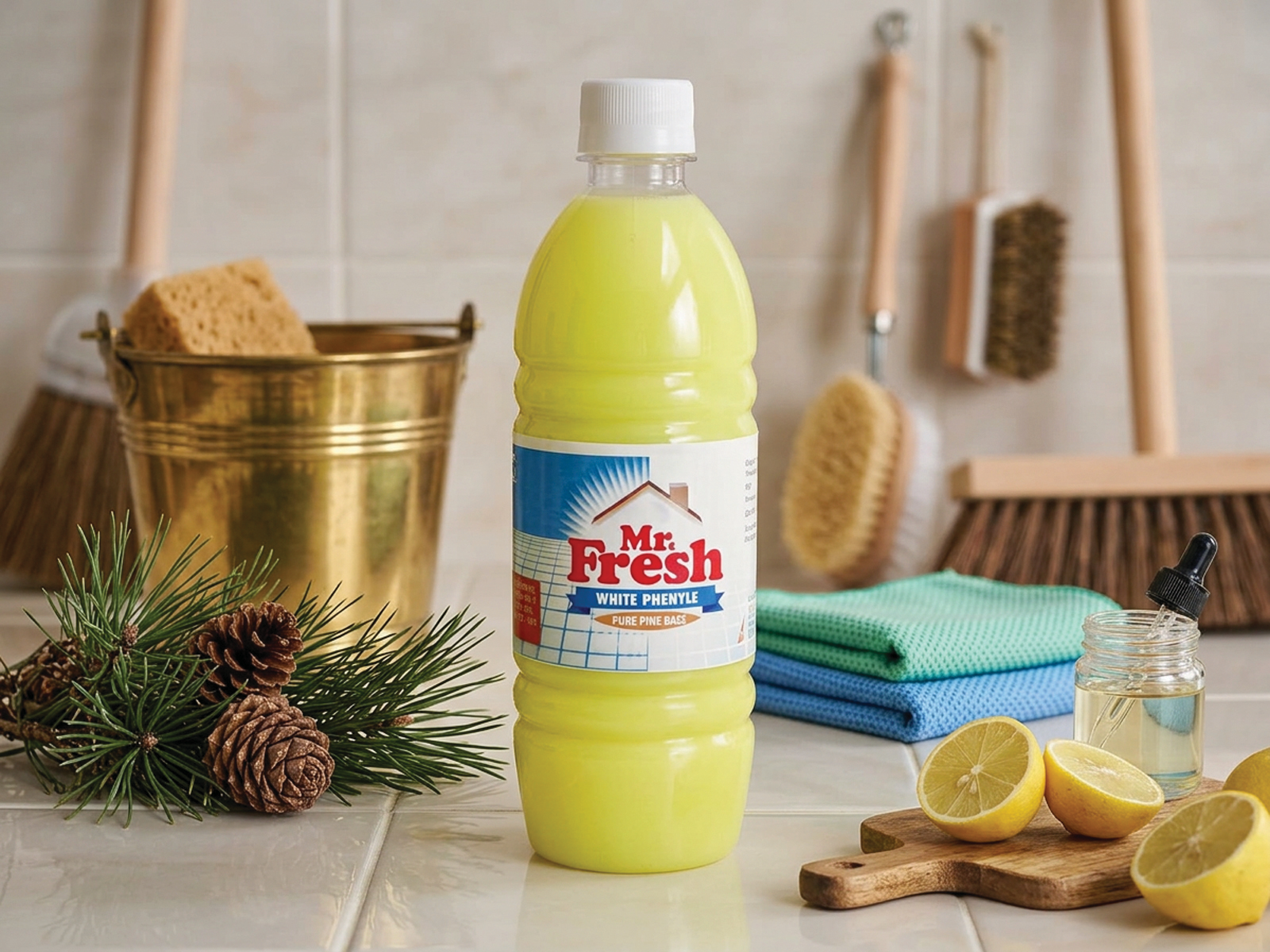 Professional floor cleaner packaging and label design with modern retail branding aesthetics.