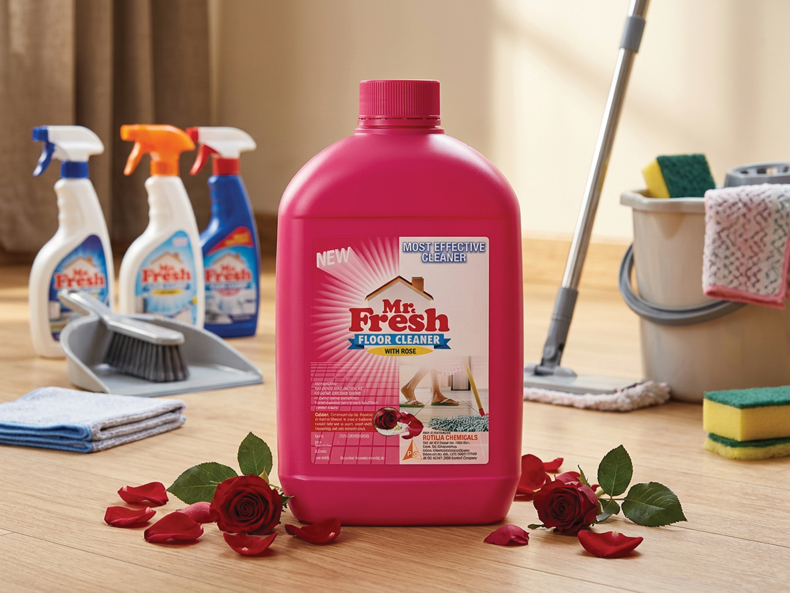 cleaning liquid bottle packaging and branding design for Mr Fresh