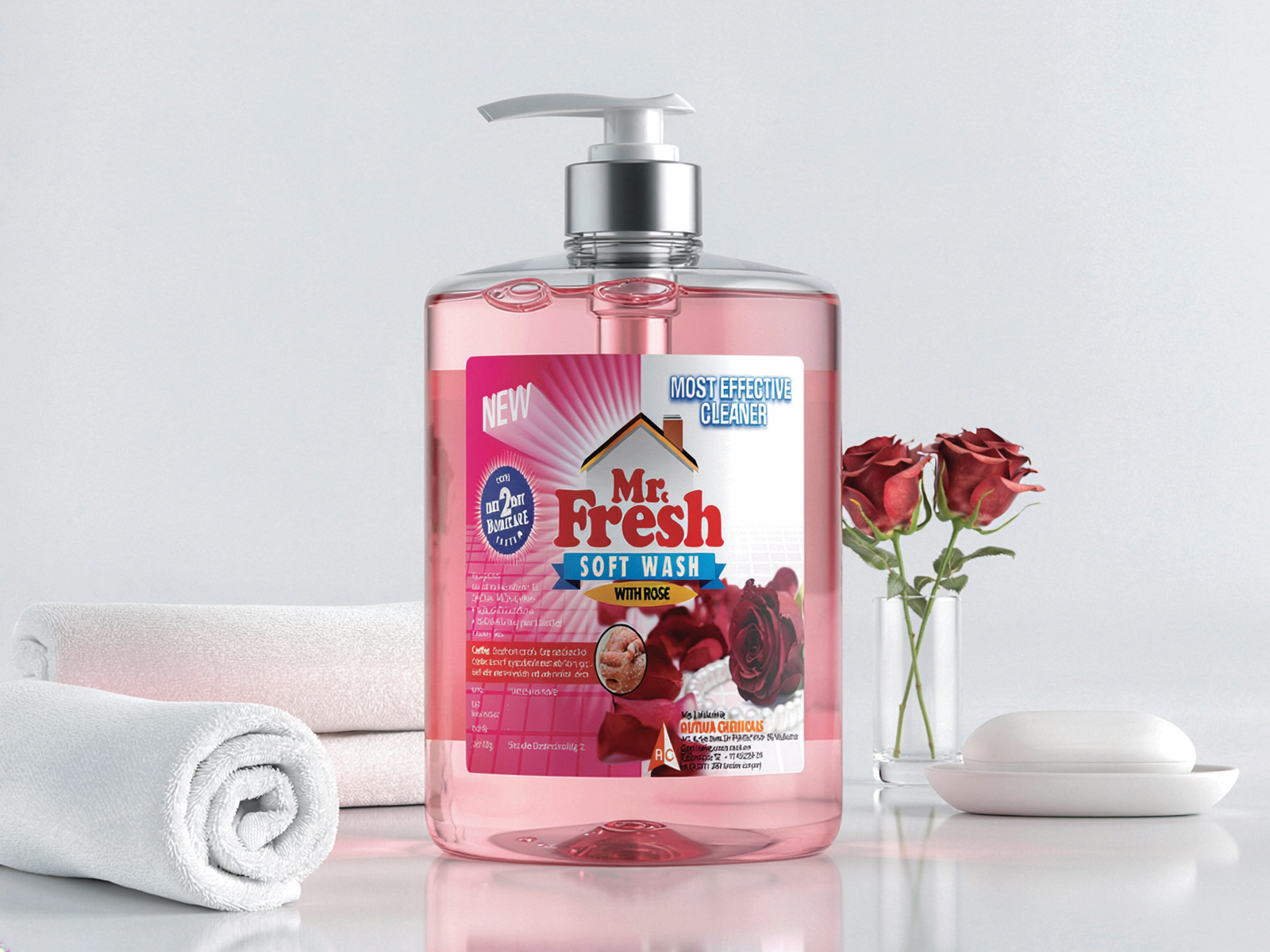 handwash bottle packaging and label design created for Mr Fresh