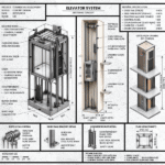 Elevator assembly drawing showing structural components
