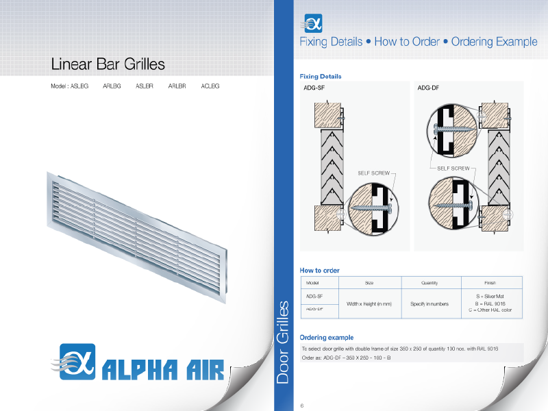 Linear grille product sheet with installation details