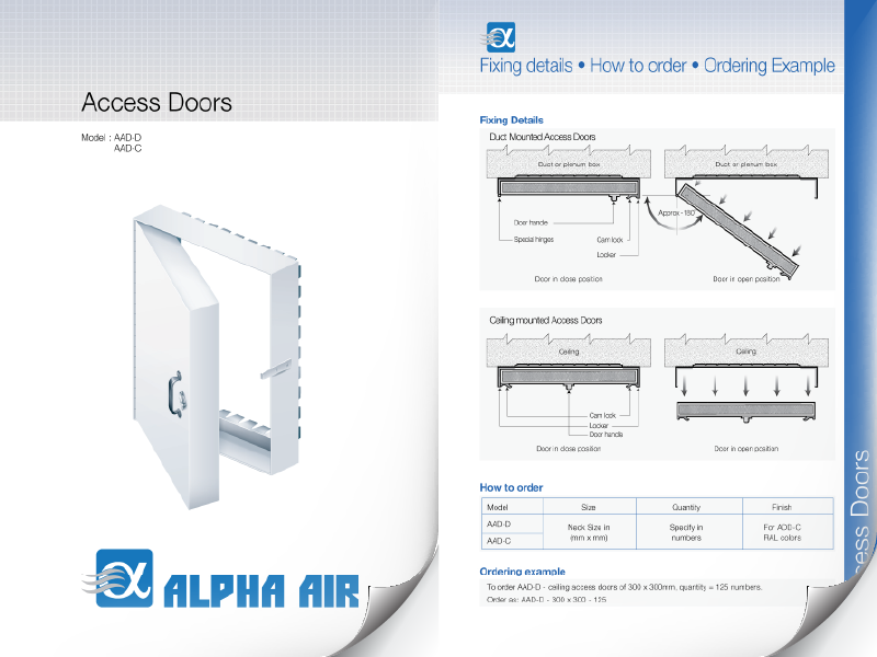 HVAC access door product sheet with specifications
