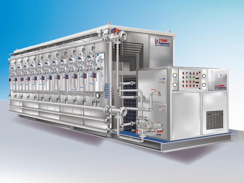 55ft multi-stage heavy industrial processing machinery vector illustration.