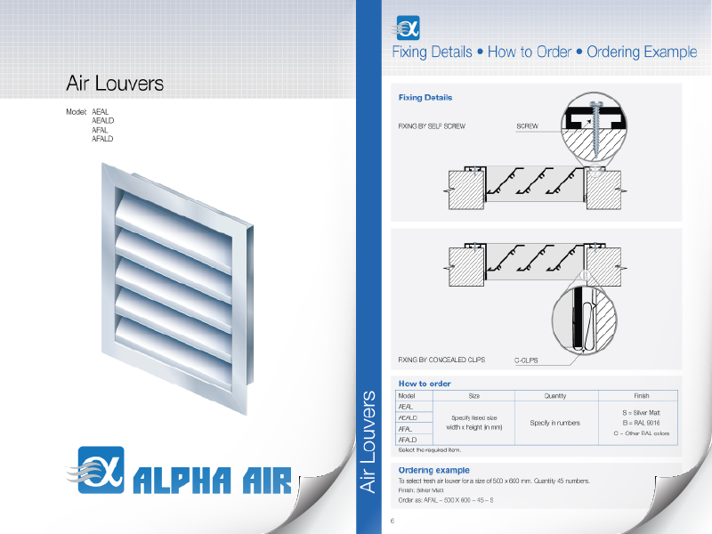 HVAC louver product sheet with technical information