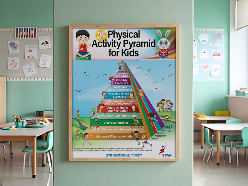 Physical activity pyramid educational chart displayed in classroom setting