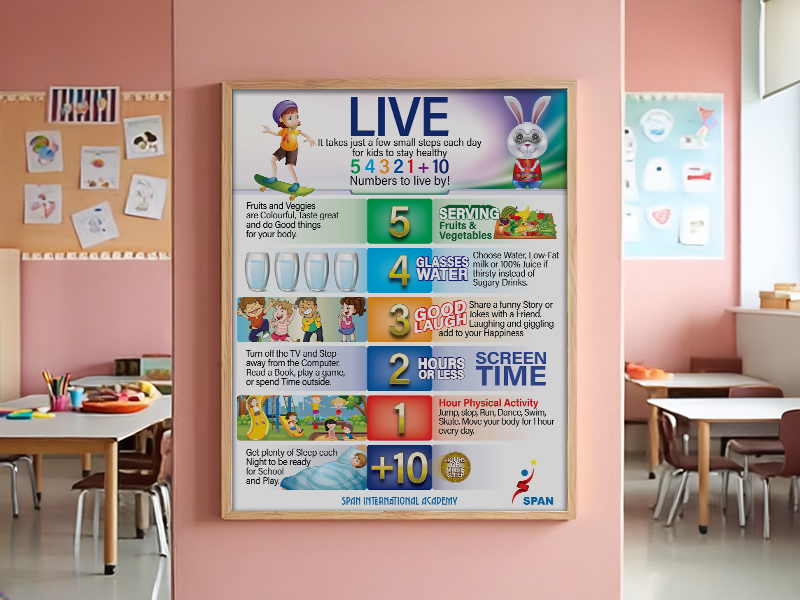 Educational classroom poster with learning activities and student information