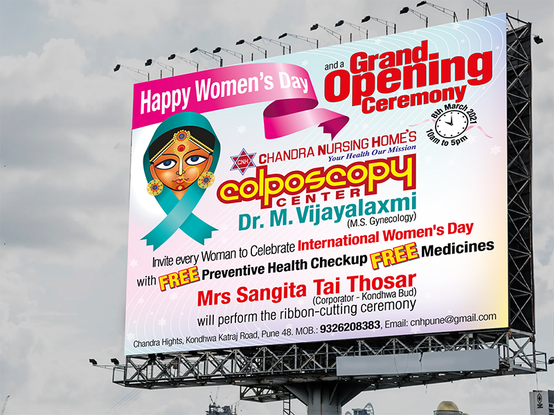 Healthcare awareness billboard featuring doctor and medical service information