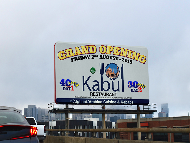 Grand opening promotional billboard for restaurant launch campaign