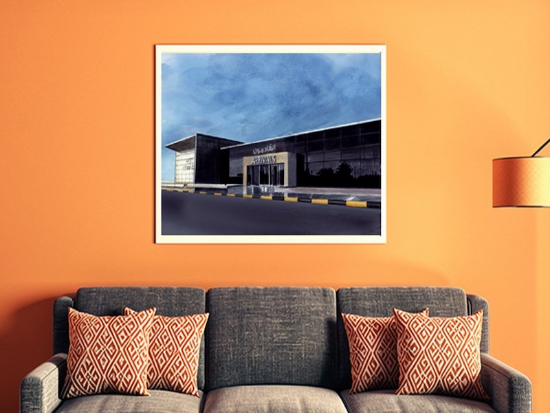 hand drawn Zayed International Airport architectural illustration