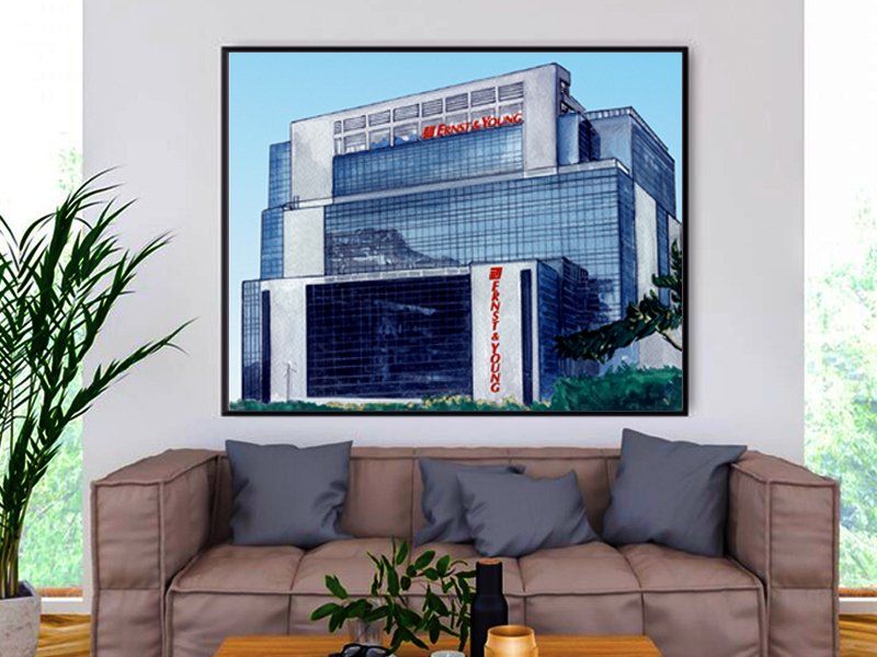hand drawn EY office Delhi architectural rendering