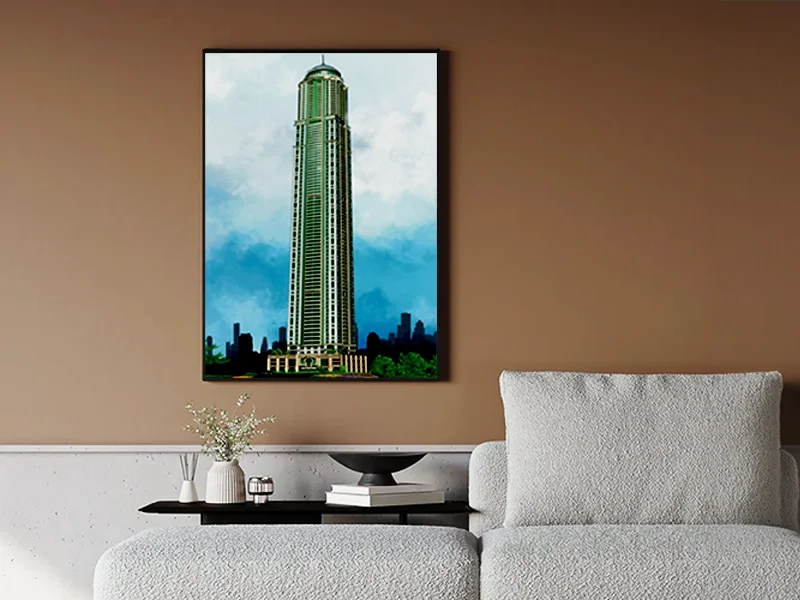 hand drawn Princess Tower Dubai Marina architectural rendering
