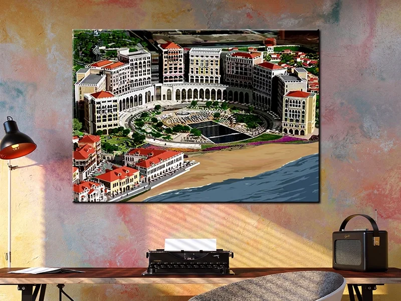 hand drawn architectural illustration of Ritz Carlton Abu Dhabi Grand Canal