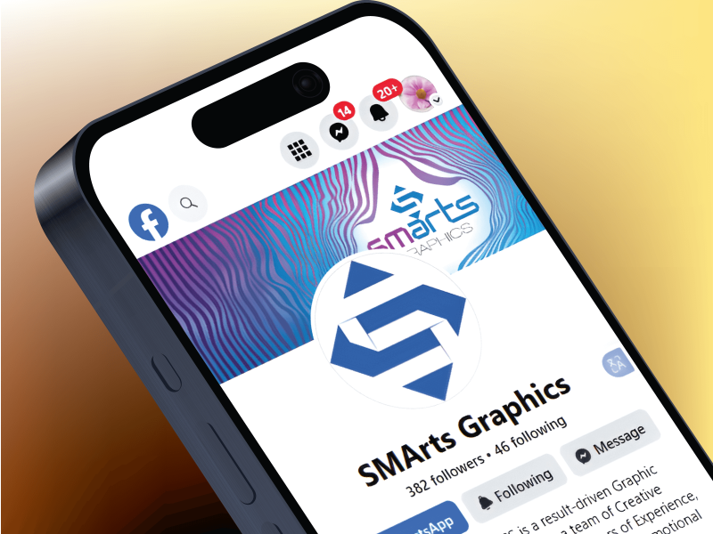 Facebook business page branding displayed on smartphone screen