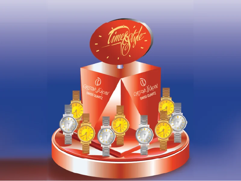 Promotional display stand illustration with products