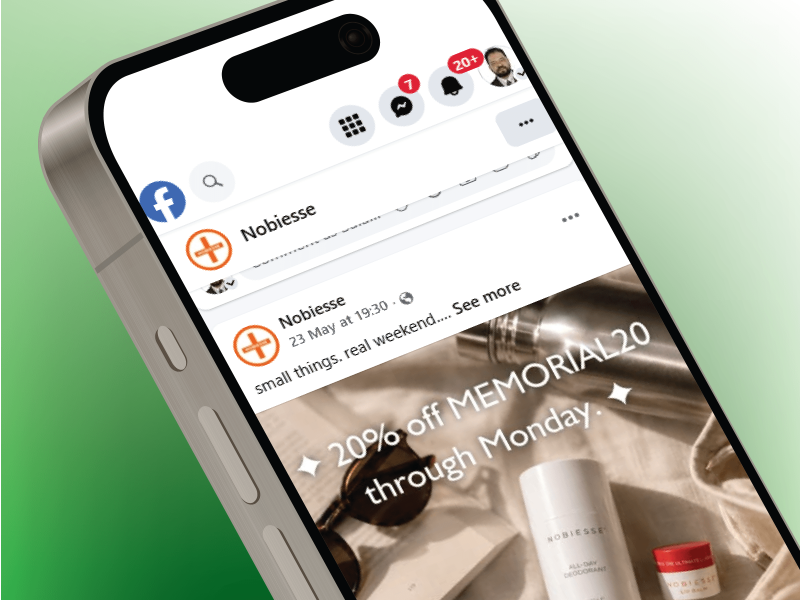 Skincare promotional social media graphic displayed on smartphone mockup