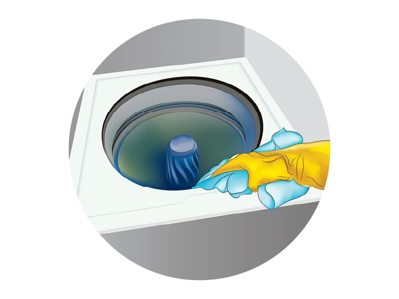 Machine cleaning procedure shown in vector artwork