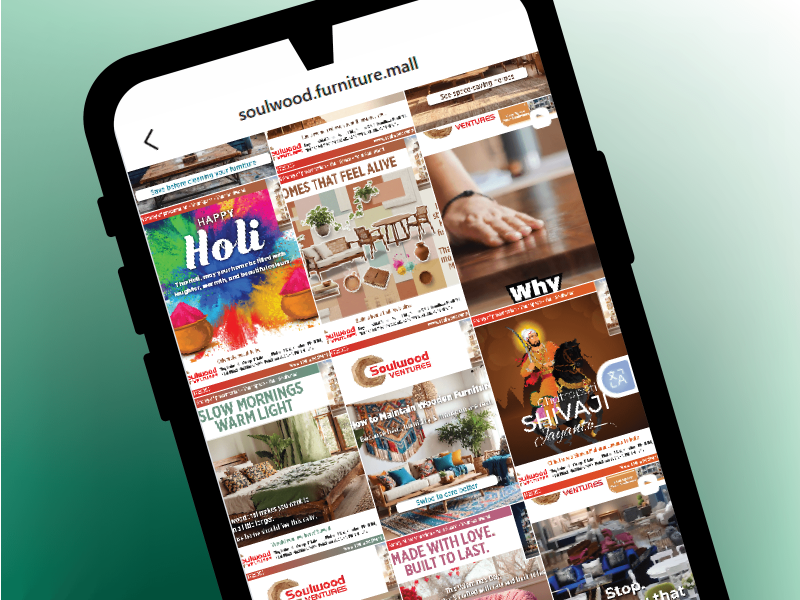 Soulwood social media campaign feed displayed on smartphone screen