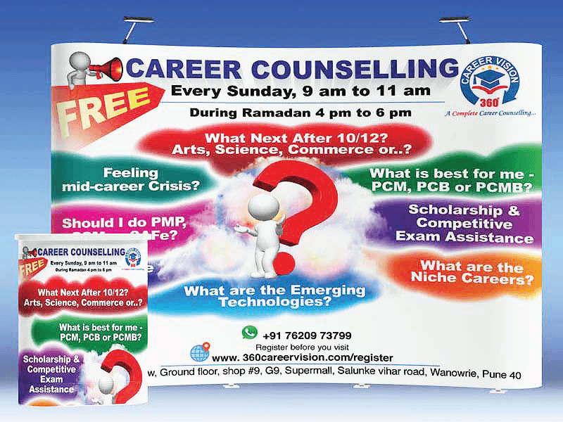 Educational poster explaining career counselling options, academic pathways, and professional development opportunities