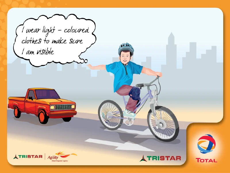 Cyclist following road safety rules in vector artwork