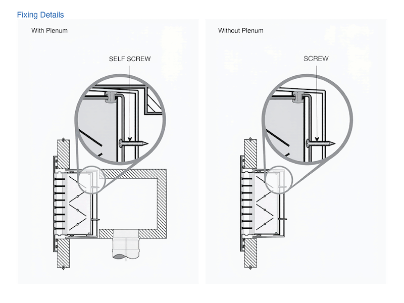 Section drawing showing diffuser mounting within wall construction