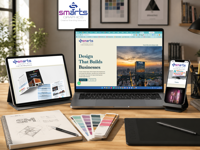 SMArts Graphics website design displayed across multiple digital devices